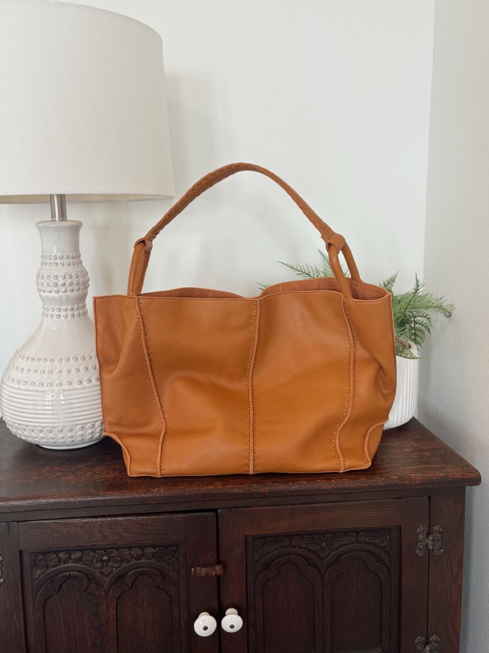 The Sak Los Feliz Large Leather Tote Bag in Tan Orange
